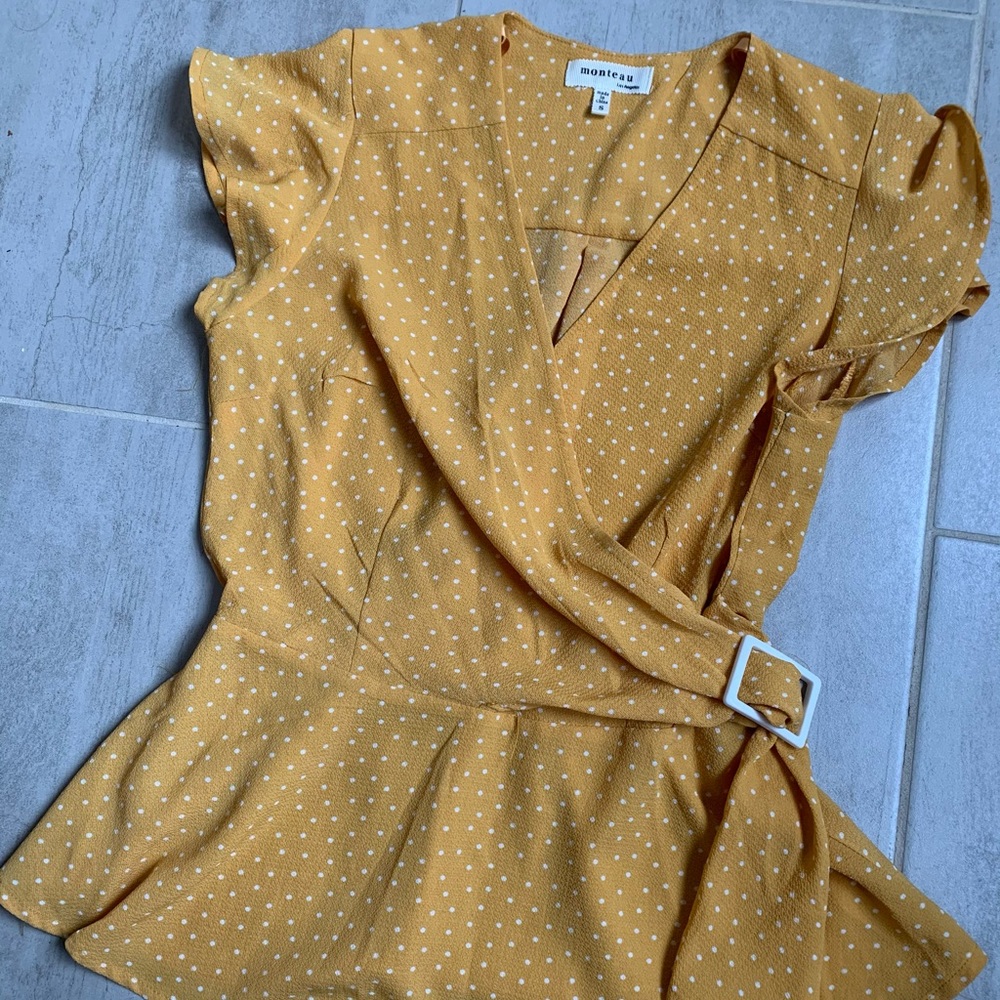Cute yellow polka dot wrap-around top